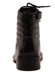 Off The Hook Black Sophia Leather Quilted Ankle Lace-Up Boots - Image 5 of 6