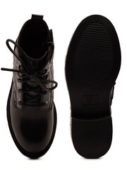 Off The Hook Black Sophia Leather Quilted Ankle Lace-Up Boots - Image 6 of 6