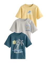 Yellow/Grey/Teal Relaxed Fit Graphic Print Short Sleeve T-Shirts 3 Pack (3-16yrs) - Image 8 of 8