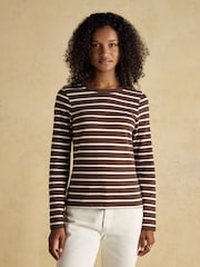Joules Isabella Chocolate Brown 100% Cotton Jersey Breton Top - Image 1 of 7