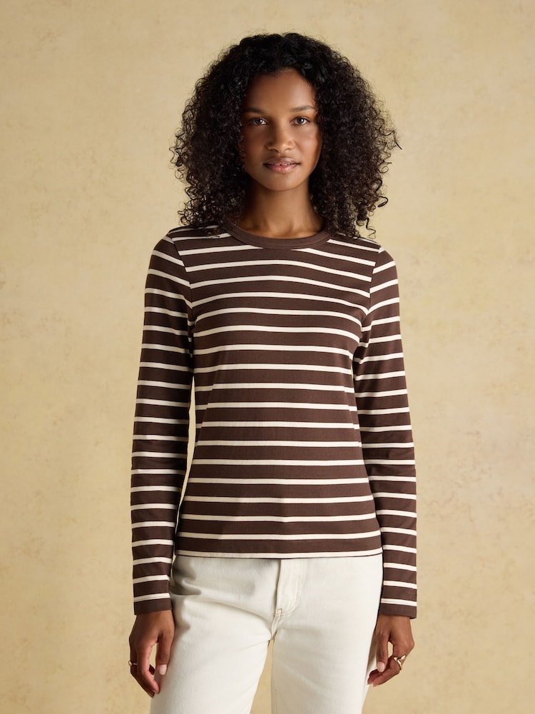 Joules Isabella Chocolate Brown 100% Cotton Jersey Breton Top - Image 1 of 7