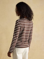 Joules Isabella Chocolate Brown 100% Cotton Jersey Breton Top - Image 2 of 7