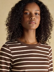 Joules Isabella Chocolate Brown 100% Cotton Jersey Breton Top - Image 4 of 7