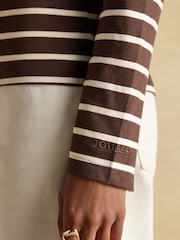 Joules Isabella Chocolate Brown 100% Cotton Jersey Breton Top - Image 5 of 7