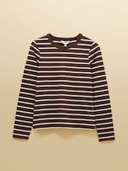 Joules Isabella Chocolate Brown 100% Cotton Jersey Breton Top - Image 7 of 7