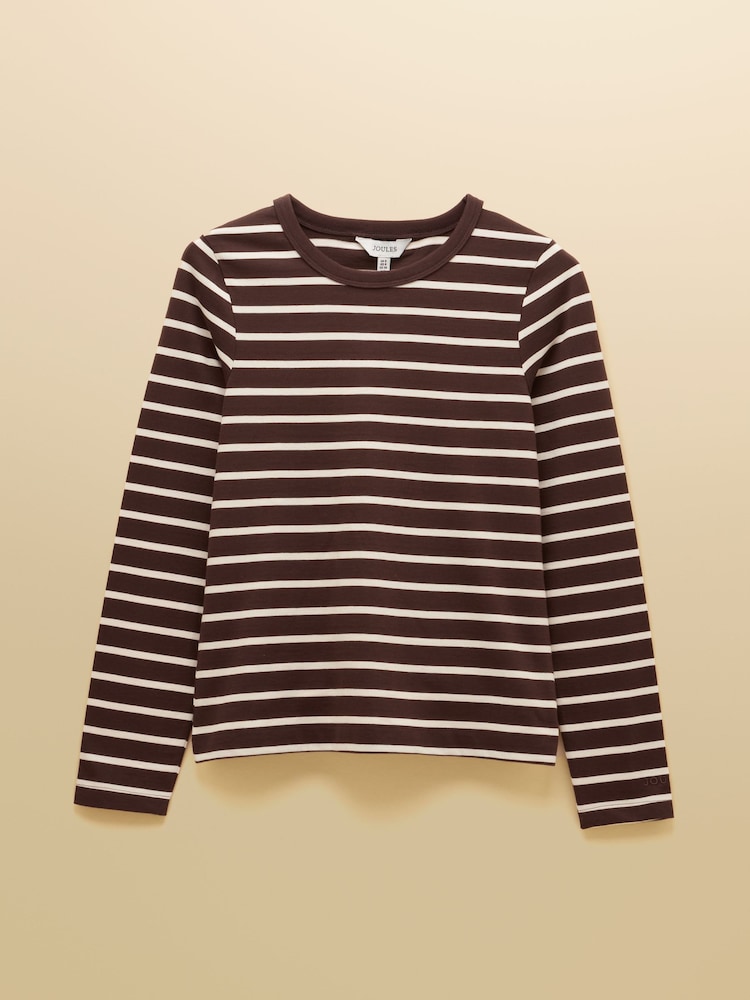 Joules Isabella Chocolate Brown 100% Cotton Jersey Breton Top - Image 7 of 7