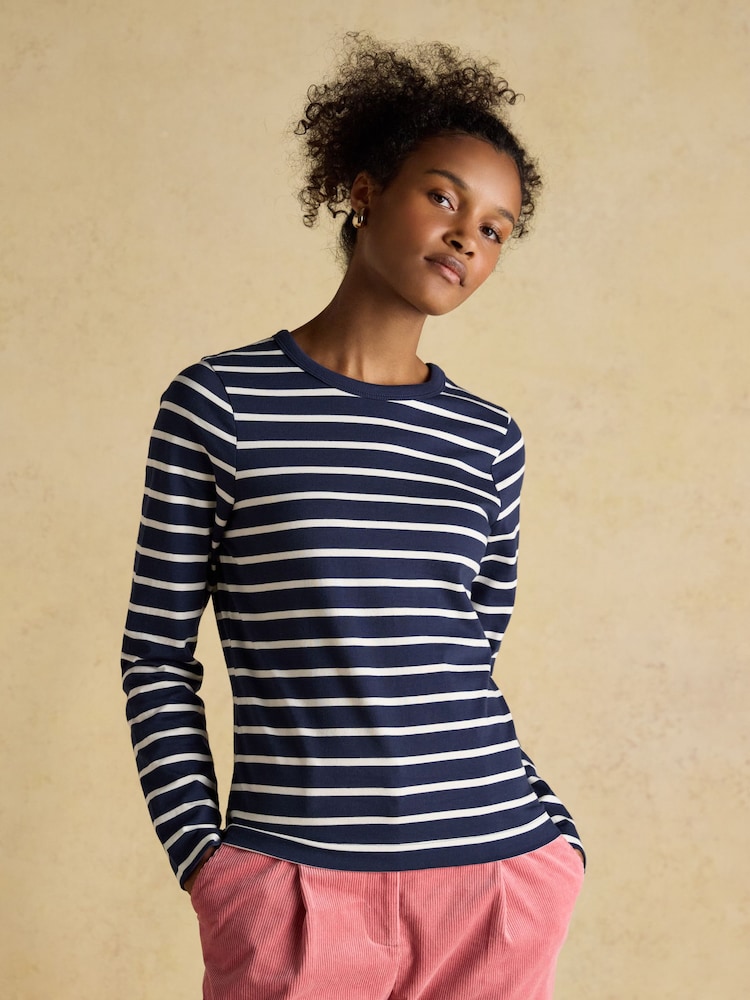 Joules Isabella Navy 100% Cotton Jersey Breton Top - Image 1 of 7