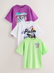 Purple/Green/White Relaxed Fit Graphic Print Short Sleeve T-Shirts 3 Pack (3-16yrs) - Image 1 of 7