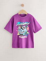 Purple/Green/White Relaxed Fit Graphic Print Short Sleeve T-Shirts 3 Pack (3-16yrs) - Image 3 of 7
