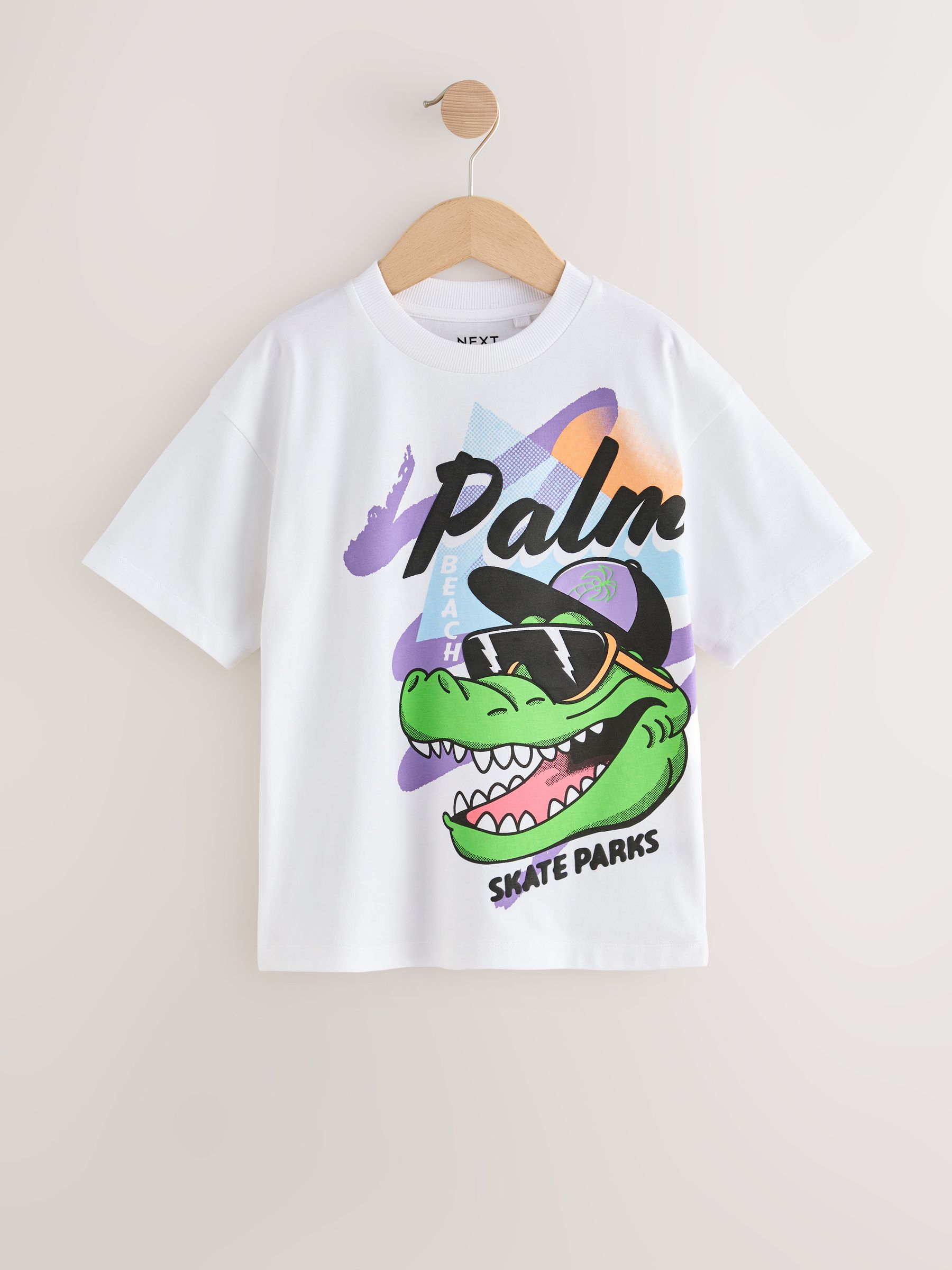 Buy Purple/Green/White Relaxed Fit Graphic Print Short Sleeve T