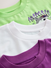 Purple/Green/White Relaxed Fit Graphic Print Short Sleeve T-Shirts 3 Pack (3-16yrs) - Image 7 of 7