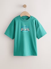 أزرق/رمادي/أخضر - حزمة من 3 قطع تيشرت بكُم قصير بتلبيس مريح مزيَّن بطبعة جرافيك (3-16سنوات) - صورة 2 من 7