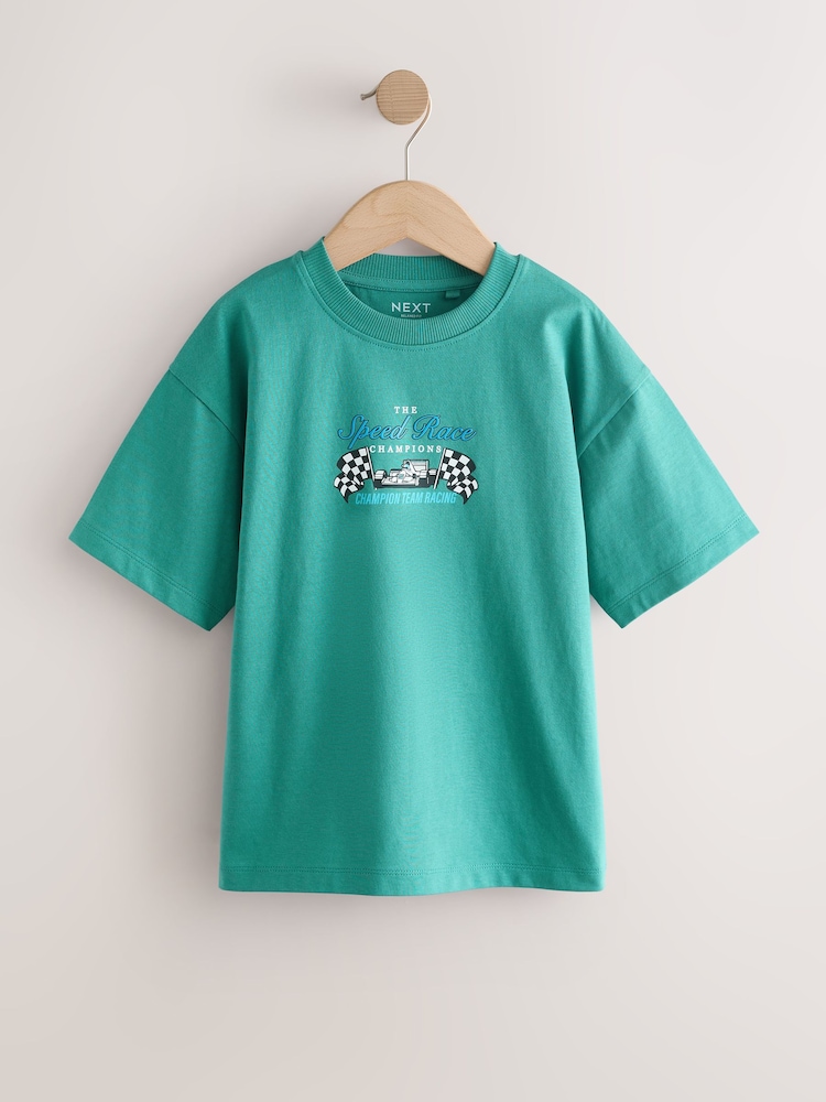 أزرق/رمادي/أخضر - حزمة من 3 قطع تيشرت بكُم قصير بتلبيس مريح مزيَّن بطبعة جرافيك (3-16سنوات) - صورة 2 من 7