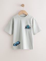 أزرق/رمادي/أخضر - حزمة من 3 قطع تيشرت بكُم قصير بتلبيس مريح مزيَّن بطبعة جرافيك (3-16سنوات) - صورة 3 من 7