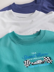 أزرق/رمادي/أخضر - حزمة من 3 قطع تيشرت بكُم قصير بتلبيس مريح مزيَّن بطبعة جرافيك (3-16سنوات) - صورة 7 من 7