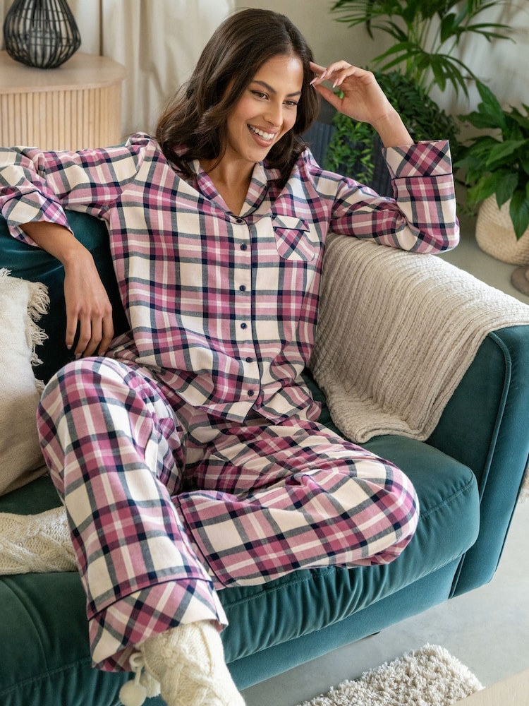 Pour Moi Pink Cosy Check Brushed Cotton Pyjamas Gift Set - Image 1 of 4
