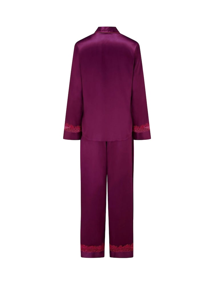 Vijolična - Pour Moi Dusk Satin and Lace Cuban Collar Pyjamas Set - Slika 4 iz 4