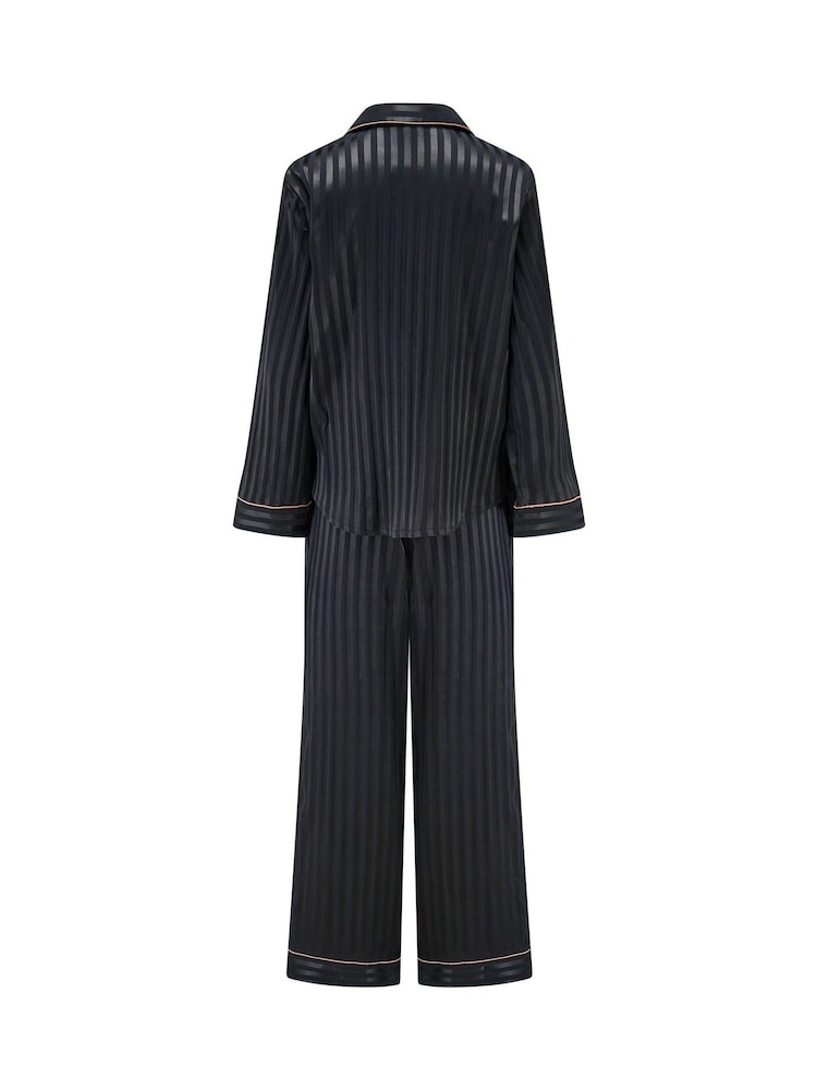 Pour Moi Grey Satin Shadow Stripe Cuban Collar Pyjamas Set - Image 4 of 4 Pour Moi Grey Satin Shadow Stripe Cuban Collar Pyjamas Set - Image 4 of 4
