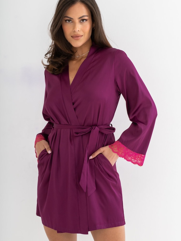 Pour Moi Purple Dusk Short Dressing Gown - Image 2 of 4 Pour Moi Purple Dusk Short Dressing Gown - Image 2 of 4