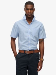 Superdry Blue City Cotton Linen Short Sleeve Shirt - Image 1 of 4