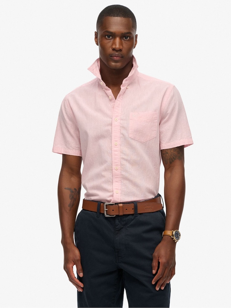 Superdry Pink City Cotton Linen Short Sleeve Shirt - Image 1 of 4