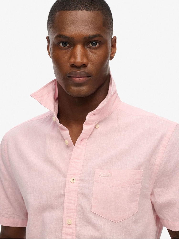 Superdry Pink City Cotton Linen Short Sleeve Shirt - Image 4 of 4