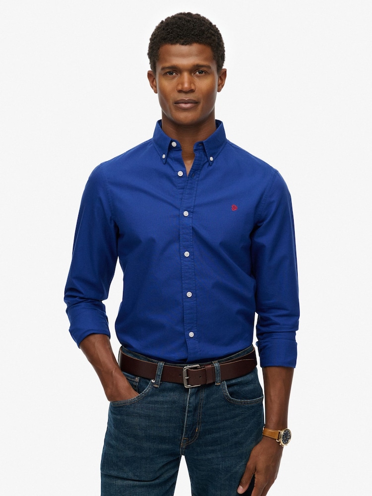 Superdry Blue Classic Oxford Long Sleeve Shirt - Image 1 of 5