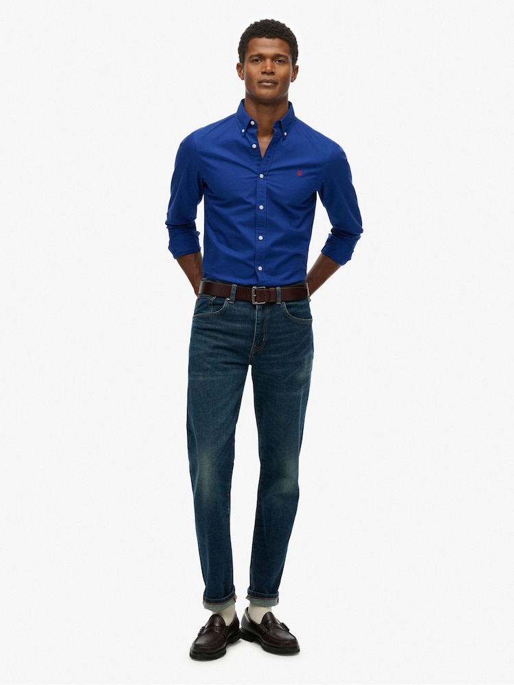 Superdry Navy Blue Classic Oxford Long Sleeve Shirt - Image 1 of 4 Superdry Navy Blue Classic Oxford Long Sleeve Shirt - Image 1 of 4