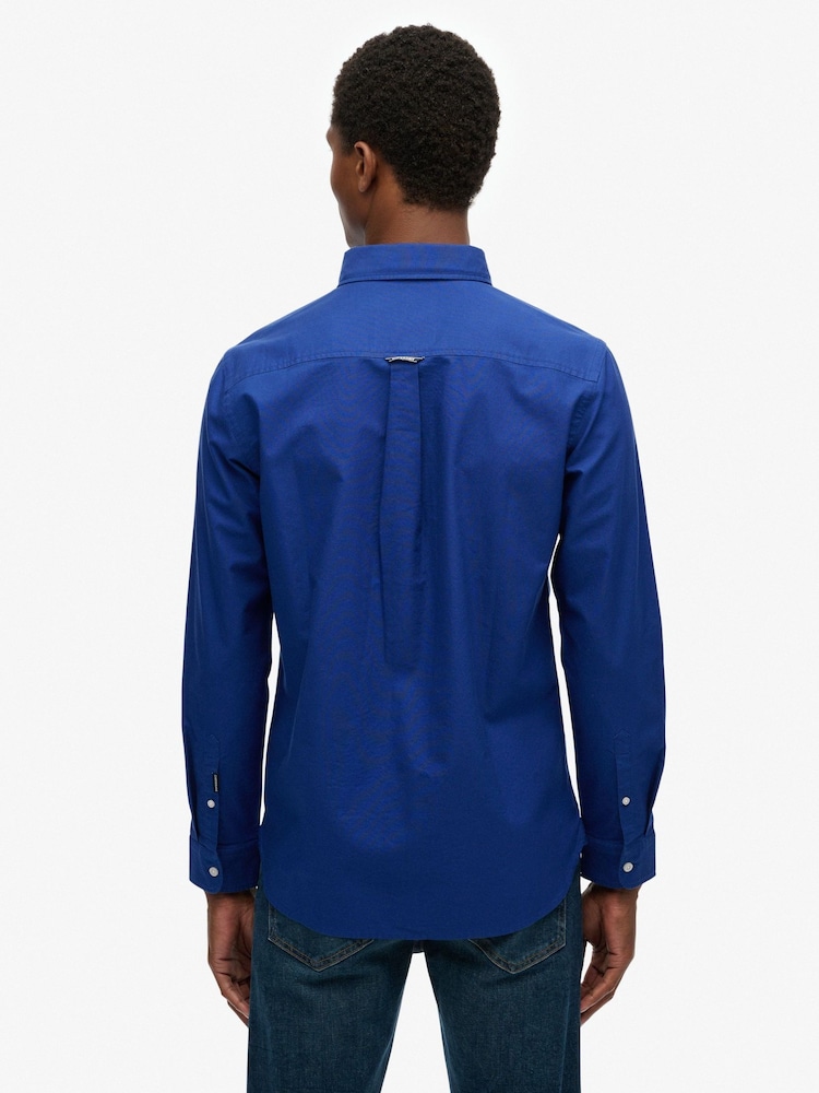 Superdry Navy Blue Classic Oxford Long Sleeve Shirt - Image 2 of 4 Superdry Navy Blue Classic Oxford Long Sleeve Shirt - Image 2 of 4