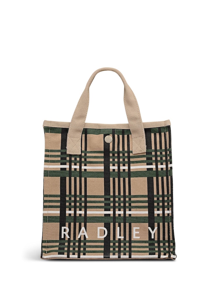 Radley Small Check Open Top Brown Grab Bag - Image 1 of 4 Radley Small Check Open Top Brown Grab Bag - Image 1 of 4