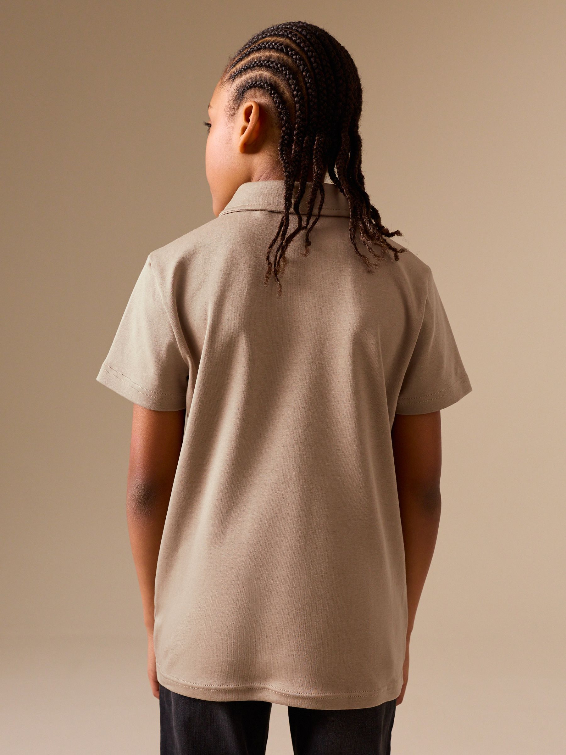Buy Neutral Vertical Stripe Zip Neck Polo Shirt (3-16yrs) from