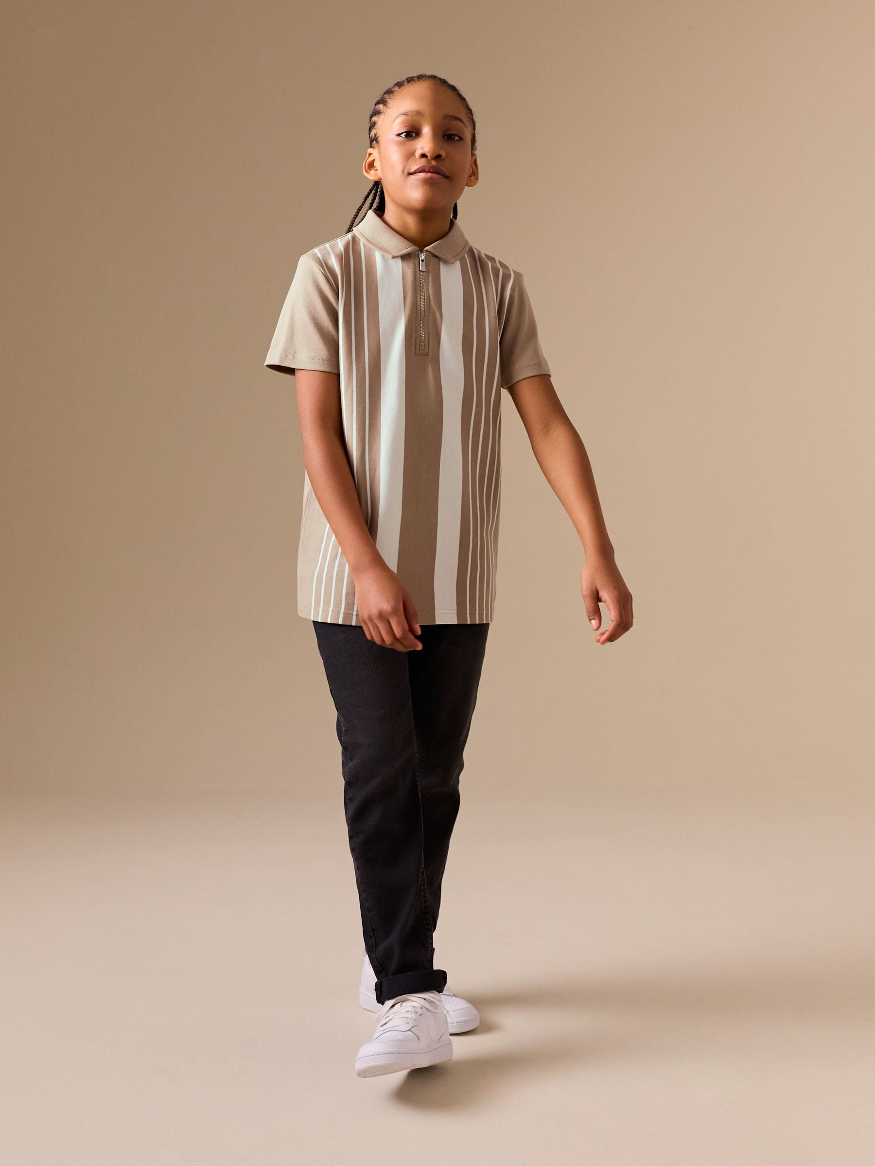 トップス NC Buy Neutral Vertical Stripe Zip Neck Polo Shirt (3-16yrs) from