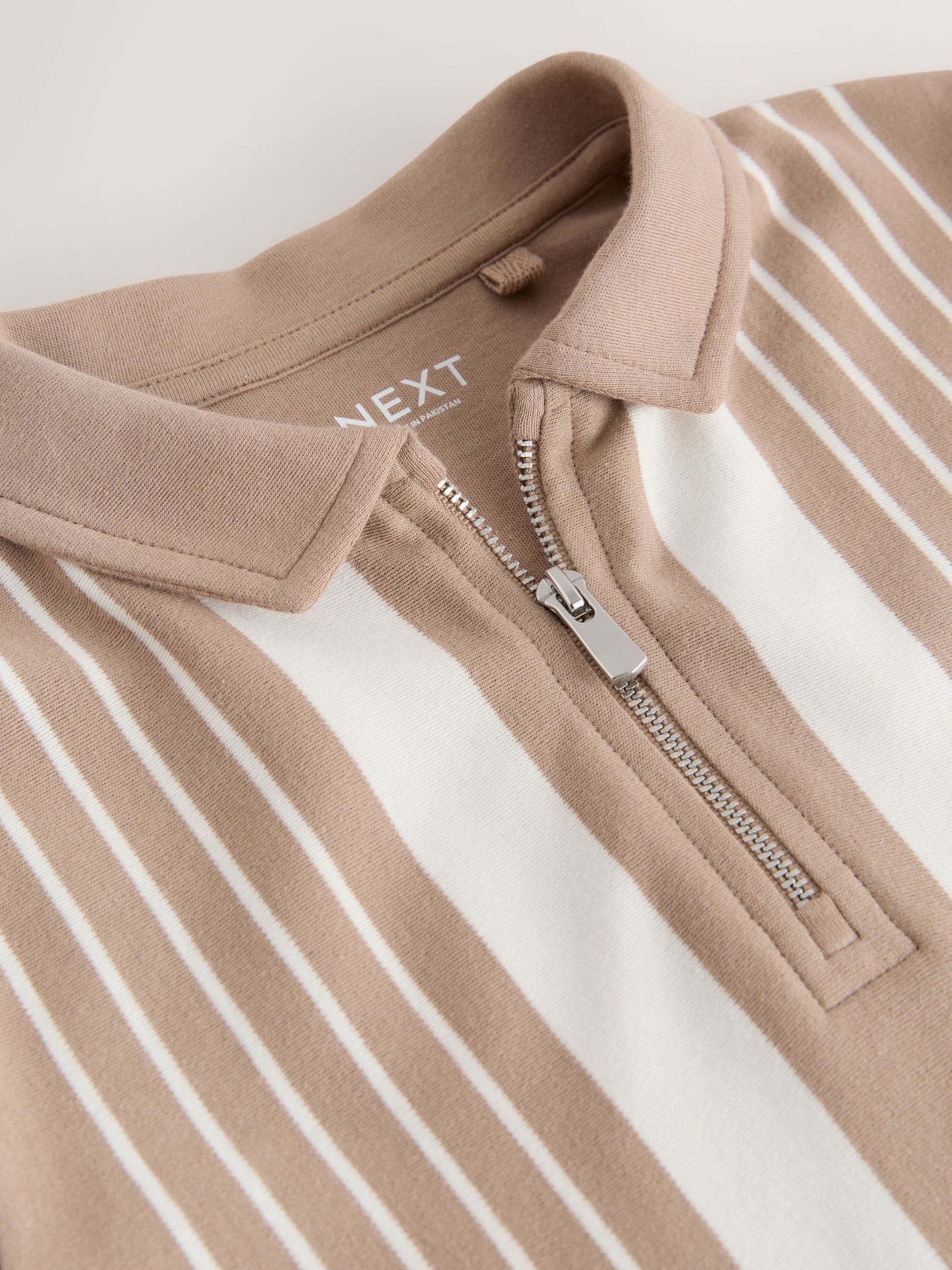 Buy Neutral Vertical Stripe Zip Neck Polo Shirt (3-16yrs) from