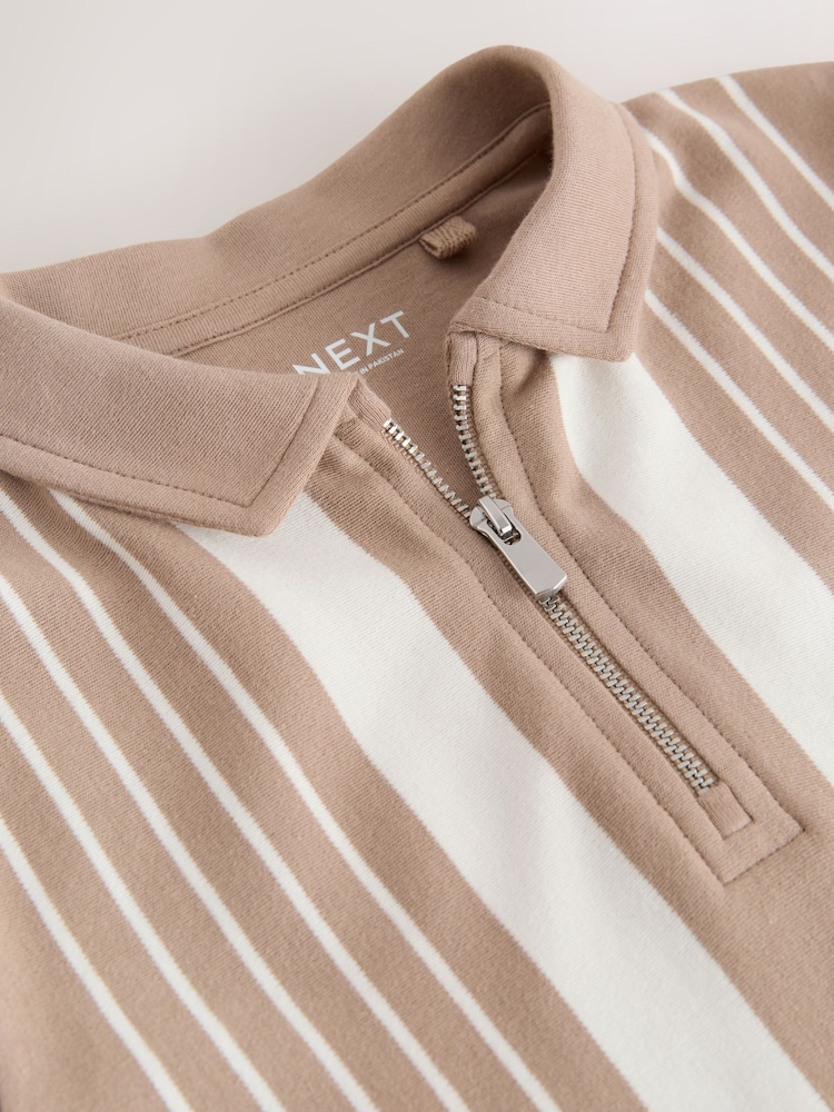 Neutral Vertical Stripe Zip Neck Polo Shirt (3-16yrs) - Image 7 of 7