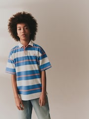 Pink/Blue/Ecru Relaxed Fit Stripe Short Sleeve Polo Shirt (3-16yrs) - Image 1 of 9