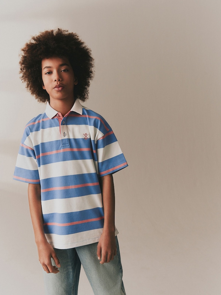 Pink/Blue/Ecru Relaxed Fit Stripe Short Sleeve Polo Shirt (3-16yrs) - Image 1 of 9