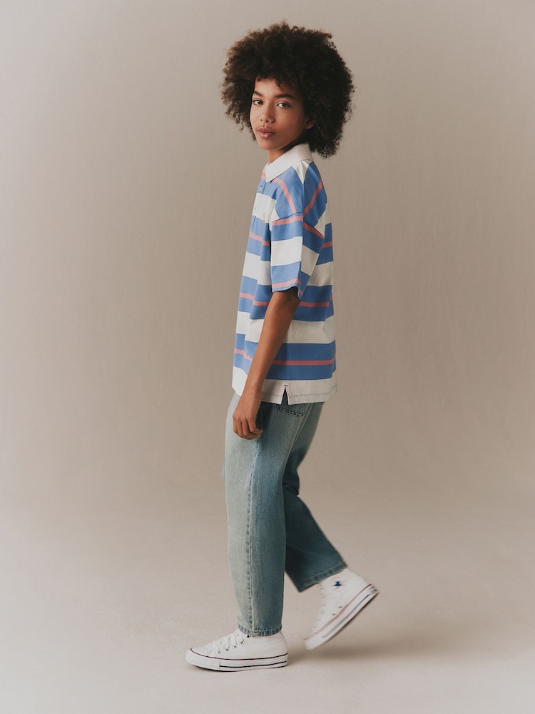 Pink/Blue/Ecru Relaxed Fit Stripe Short Sleeve Polo Shirt (3-16yrs) - Image 2 of 9