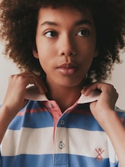 Pink/Blue/Ecru Relaxed Fit Stripe Short Sleeve Polo Shirt (3-16yrs) - Image 5 of 9