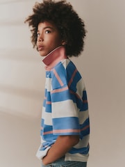 Pink/Blue/Ecru Relaxed Fit Stripe Short Sleeve Polo Shirt (3-16yrs) - Image 8 of 9