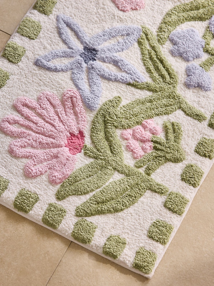 שטיחון עם הדפס פרחוני באפקט צבעי מים - תמונה 2 מתוך 4