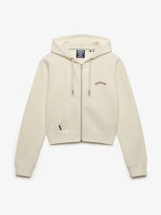 Superdry Cream Essential Logo Cropped Full Zip Hoodie - Image 1 of 1