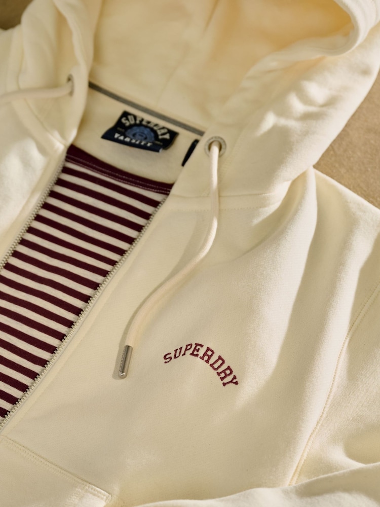Superdry Cream Essential Logo Cropped Full Zip Hoodie - Image 3 of 3