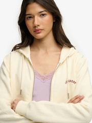 Cream - Superdry Essential Logo Cropped-Hoodie mit durchgehendem Reißverschluss - Bild 4 von 9