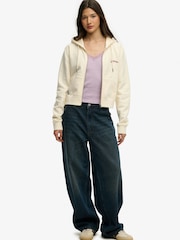 Cream - Superdry Essential Logo Cropped-Hoodie mit durchgehendem Reißverschluss - Bild 5 von 9