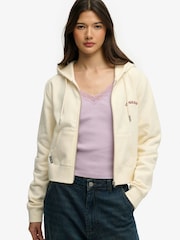 Cream - Superdry Essential Logo Cropped-Hoodie mit durchgehendem Reißverschluss - Bild 7 von 9