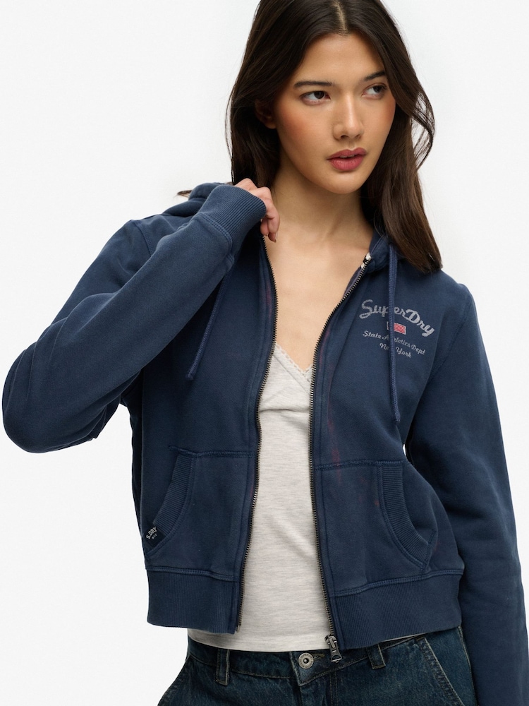 Superdry Blue Athletic Essential Relaxed Crop Hoodie - Image 1 of 5
