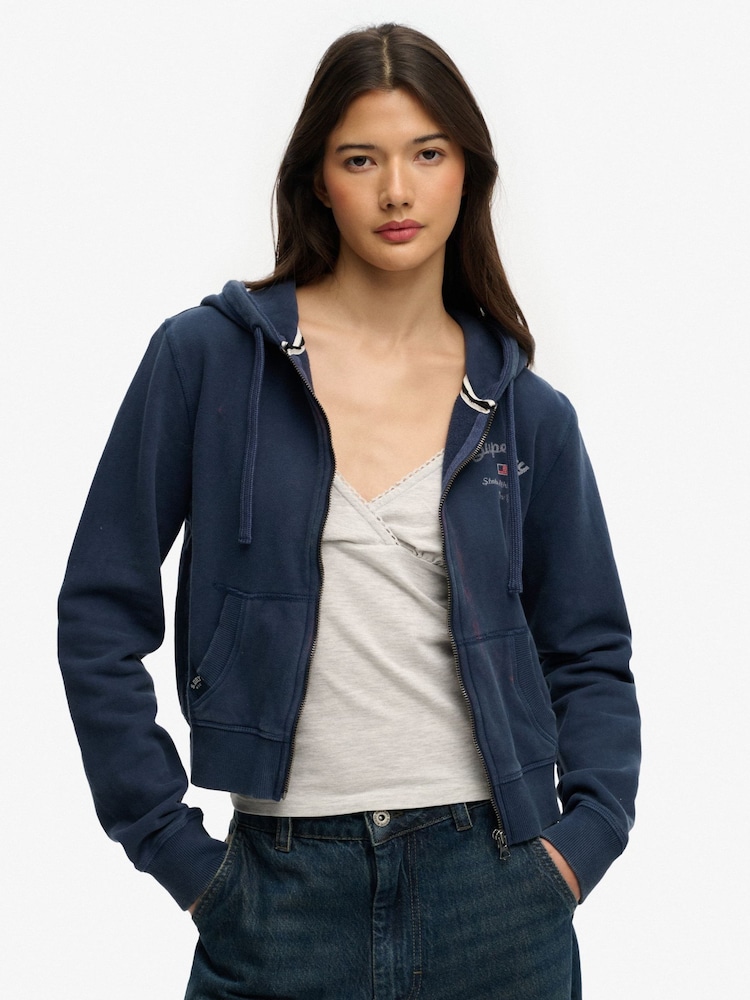 Superdry Blue Athletic Essential Relaxed Crop Hoodie - Image 2 of 5