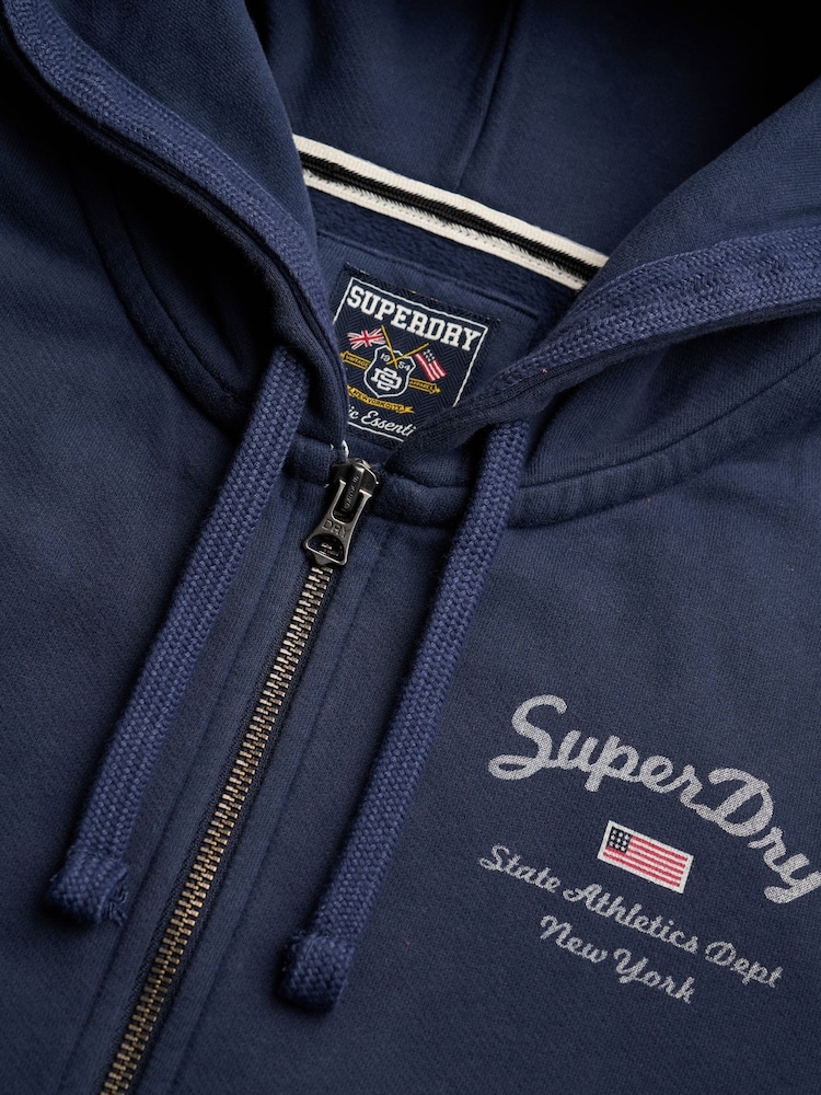 Superdry Blue Athletic Essentials Cropped Zip Hoodie - Image 9 of 9 Superdry Blue Athletic Essentials Cropped Zip Hoodie - Image 9 of 9