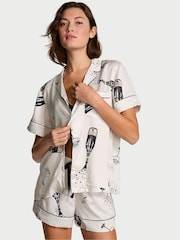 Victoria's Secret Coconut White Champagne Bottles Satin Short Pyjamas Set - Image 1 of 2