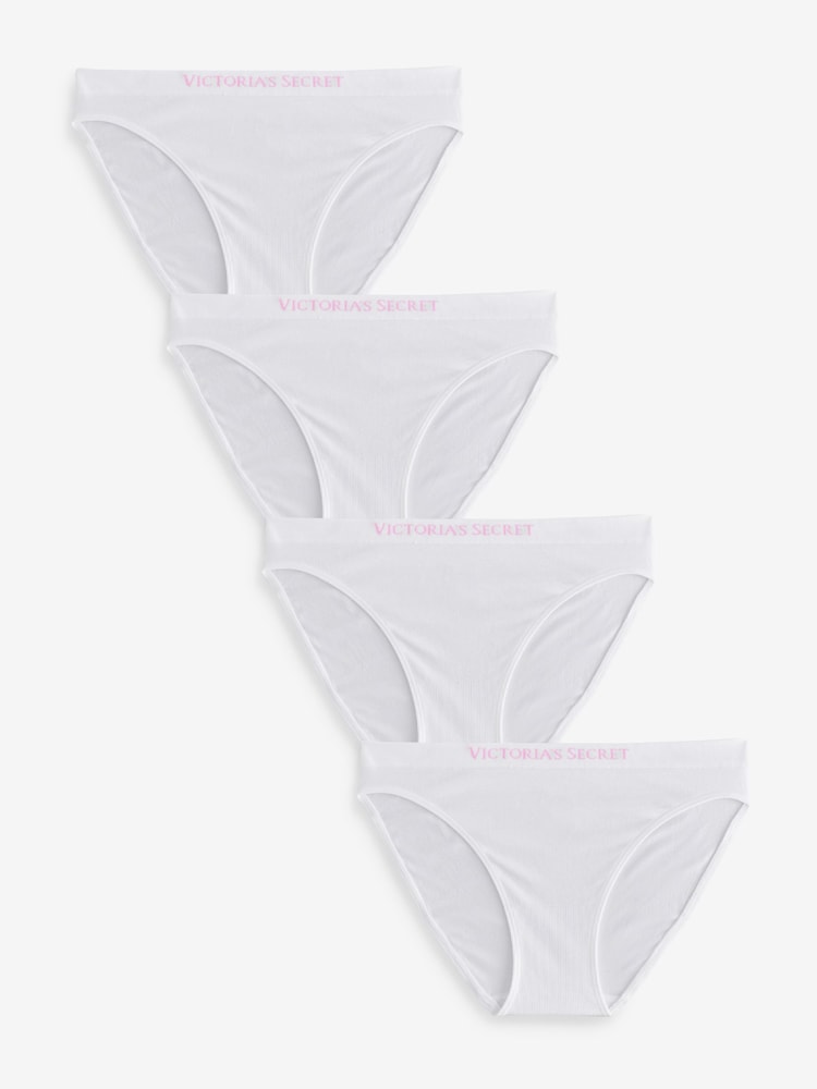 Victoria's Secret White Bikini 4 Pack Logo Knickers - Image 1 of 3 Victoria's Secret White Bikini 4 Pack Logo Knickers - Image 1 of 3